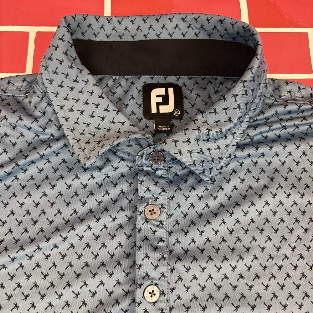 FootJoy Golf Polo Shirt Mens 2XL Blue Palm Wetherington G&CC Logo Short Sleeve